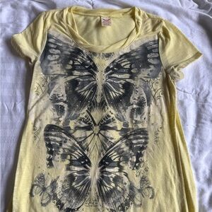 Faded Glory Yellow Butterfly Print Women's Tee